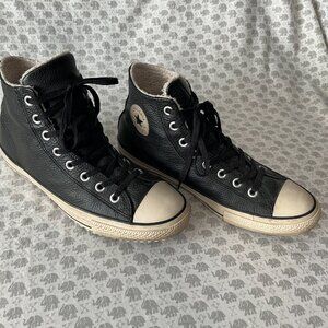 Converse All Star black textured leather Sherpa Lined High Tops